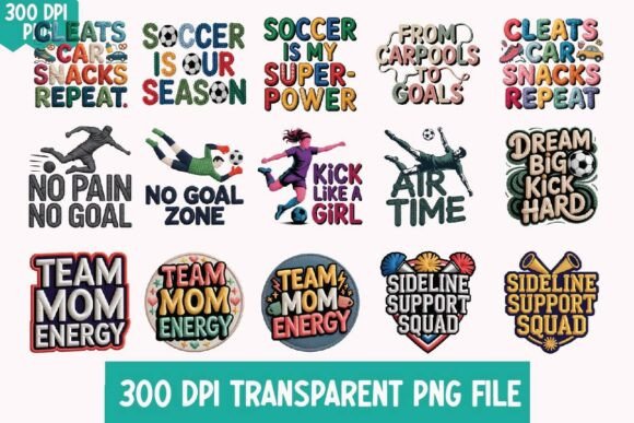 15 Embroidery Soccer PNG Design Bundle
