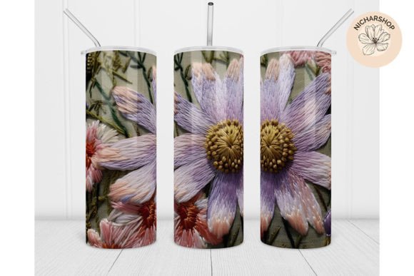 20oz 3D Pink Flower Embroidery Tumbler4