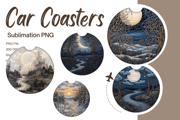 3D Forest Moon Embroidery Car Coaster