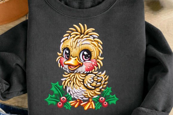 Cute Duckling Faux Yarn Embroidery PNG