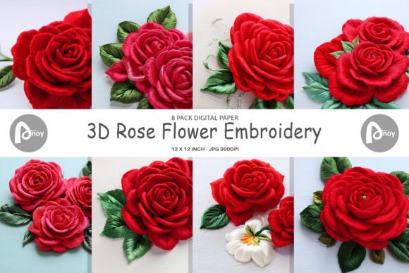 Digital Paper 3D Rose Embroidery