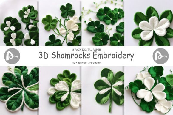 Digital Paper 3D Shamrocks Embroidery