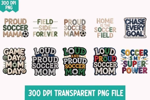 Faux Yarn Embroidery Soccer PNG Bundle